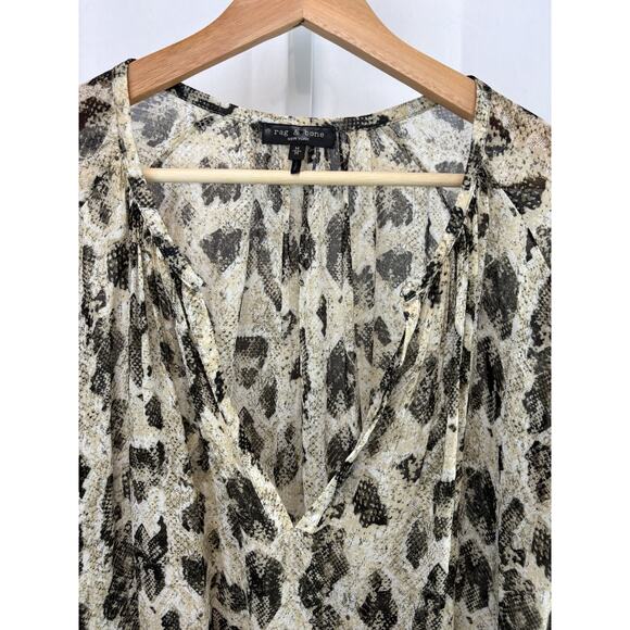 RAG & BONE Size M Yuni Printed Blouse Long Sleeve Sheer Top Animal Print - Picture 6 of 12